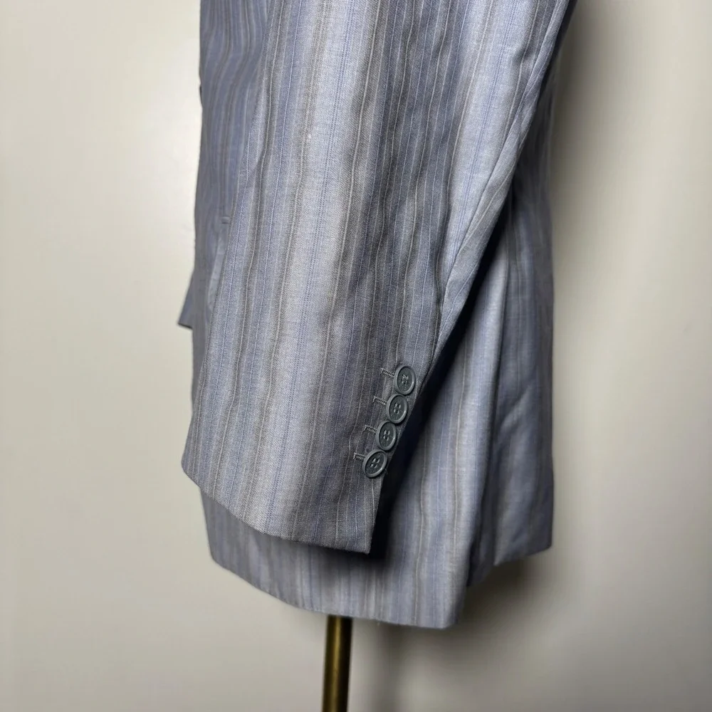 Gianni Versace Suit Mens 42R W32 Blue Pinstripe Vintage 3-Button Wool Italy - Picture 2 of 6